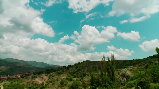 Mountains, blue sky and town, Iskilip, Corum, Turkey