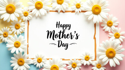 Obraz premium Elegant Mother's Day Card with Daisy Border and Modern Typography