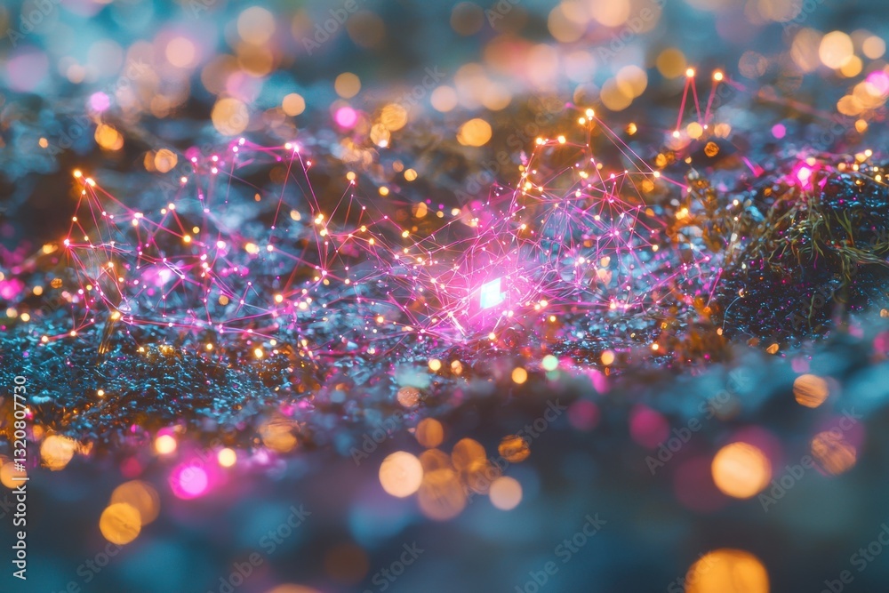 Poster an abstract futuristic network of glowing connections and bokeh lights creates a vibrant, dynamic di