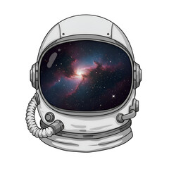 Astronaut Helmet Cosmic Nebula Space Exploration Design Illustration Art Sky Dark Stars Retro Night 