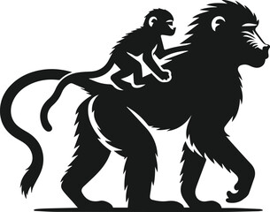 Baboon mother carrying a baby on her back animal vector