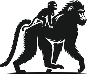 Baboon mother carrying a baby on her back animal vector