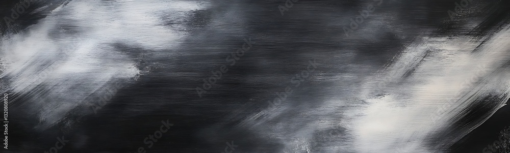 Poster abstract dark painting with white and gray brush strokes creating a moody atmosphere.