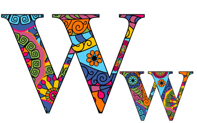 Vector image letter of the English alphabet with colorful vintage hand drawn pattern isolated on transparent background