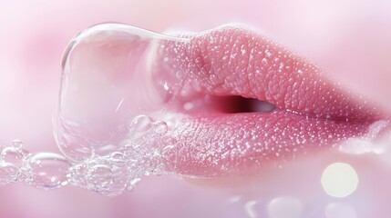 Fototapeta premium Beautiful Young woman with Gloss pink lips on studio background,closeup face lady in studio background,smooth and glow skin. Natural beauty, healthy and girl or female with makeup.