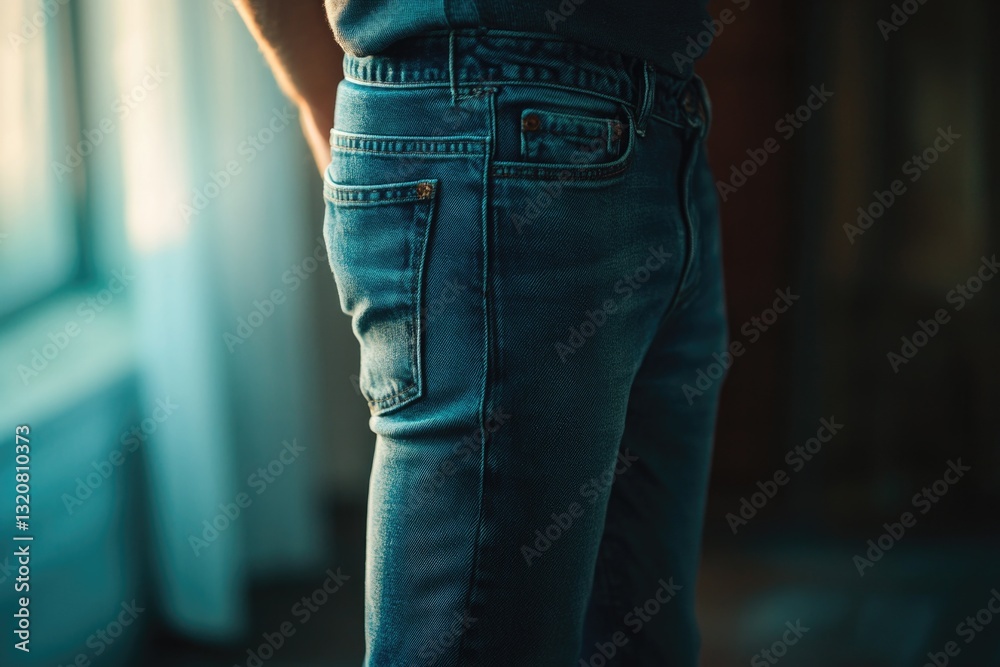 Poster a person standing in front of a window, hands in pockets