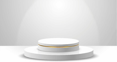 White podium with elegant gold lines for the best awards or product display. stage or podium. vector illustration