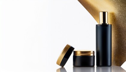 Obraz premium 블랙과 골드 포인트의 럭셔리한 화장품 용기가 고급스러운 느낌을 주는 이미지
