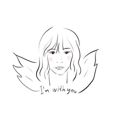 Contour drawing, beautiful image of a young angel with wings. suitable for logo design and tattoo images.