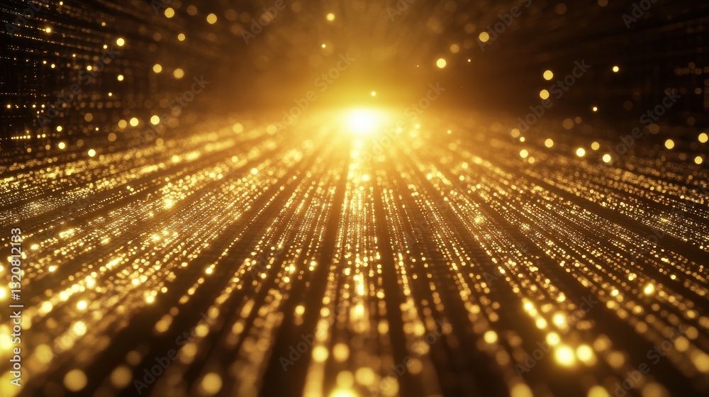 Aufkleber golden light rays with sparkles and particles creating a dazzling abstract background for creative p