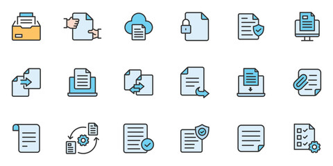 Document trendy icon collection. Containing contract papers, folder, certificate, accept, approved, clipboard, invoice, archive and more simple solid art style icons pack