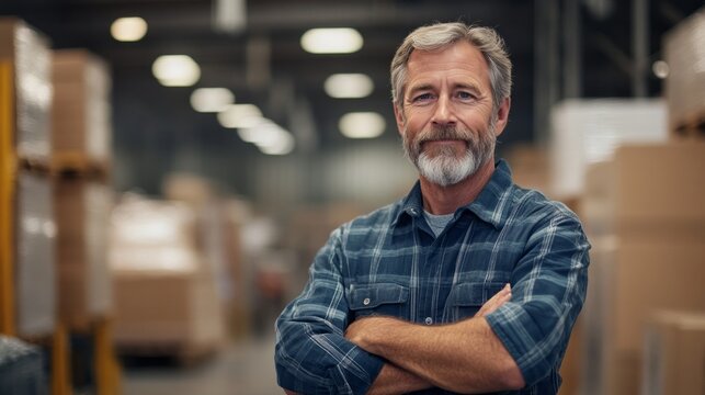 A logistics supervisor coordinates shipments in a modern warehouse, actively managing operations to ensure timely delivery of goods within a manufacturing facility