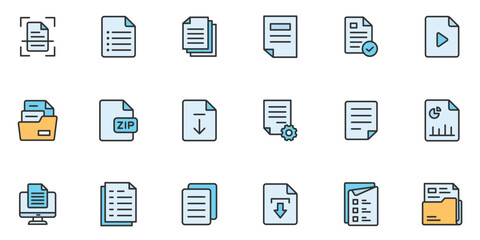 Document trendy icon collection. Containing contract papers, folder, certificate, accept, approved, clipboard, invoice, archive and more simple solid art style icons pack
