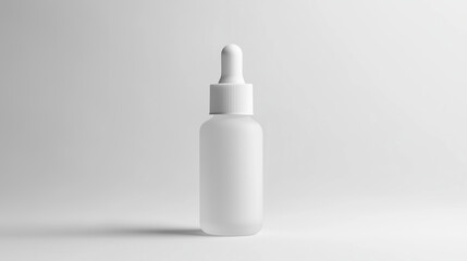 Minimalist white frosted glass dropper bottle on clean background