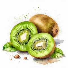 A ripe kiwi slice, green and juicy, isolated on a fresh white background showcases its healthy, tropical sweetness
