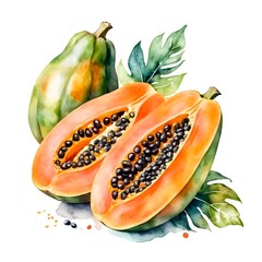 Ripe papaya slice isolated on white, a sweet tropical fruit