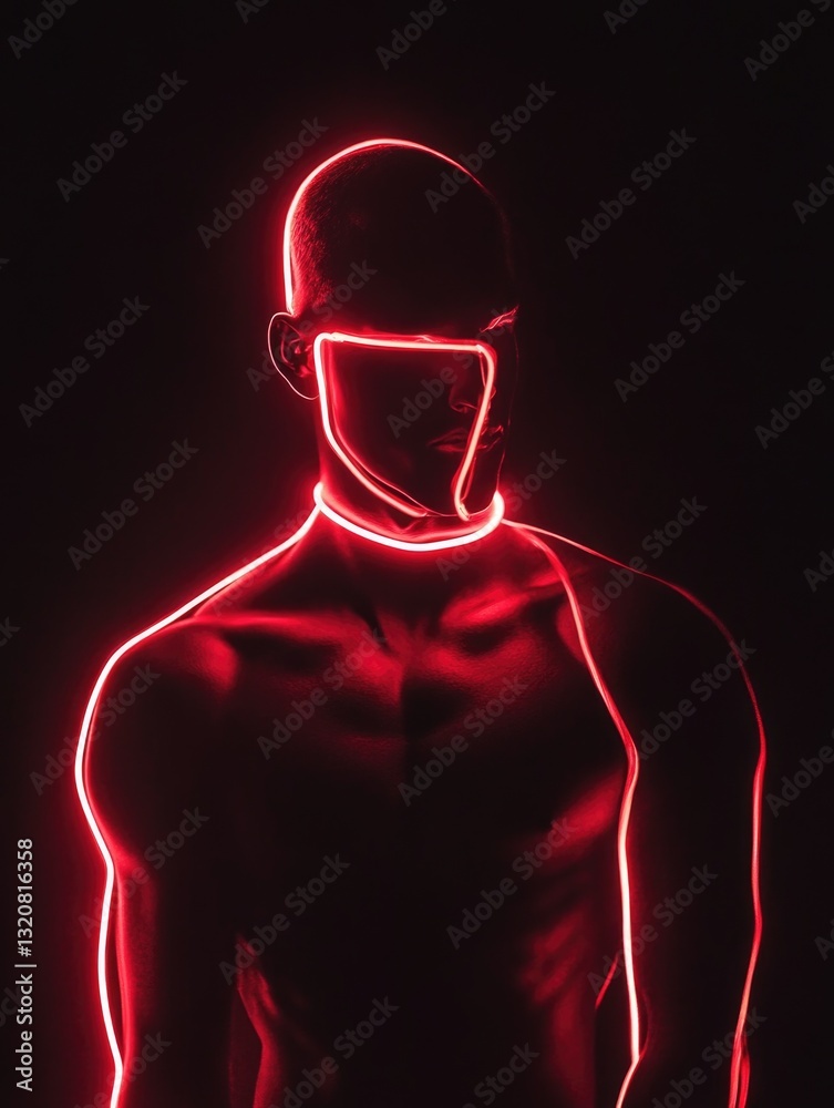 Poster a person wearing a device with a bright red led light on their face