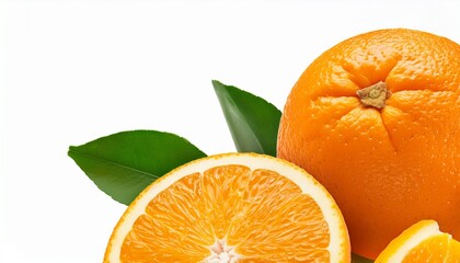 신선한 오렌지 한 개와 옆에 슬라이스된 조각이 배치된 PPT 배경이미지