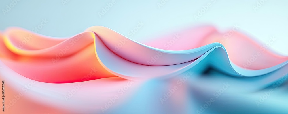 Poster 3D abstract art background concept. Abstract waves of soft fabric in vibrant pastel colors create a serene aesthetic.