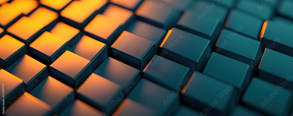 Aufkleber Geometric shapes illustration abstract background idea. Close-up view of a vibrant keyboard with illuminated keys and artistic patterns.