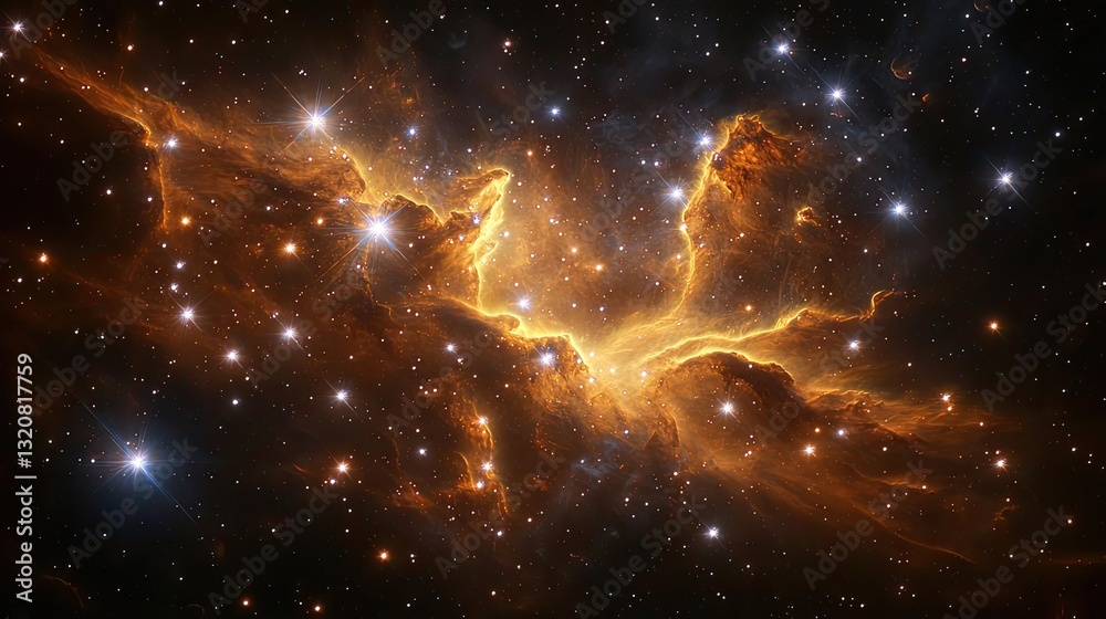 Poster 3D abstract art background concept. A breathtaking view of space with vibrant colors and shining stars.