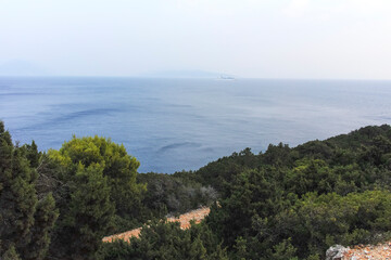 Panoramic view of coastline of Lefkada, Greece