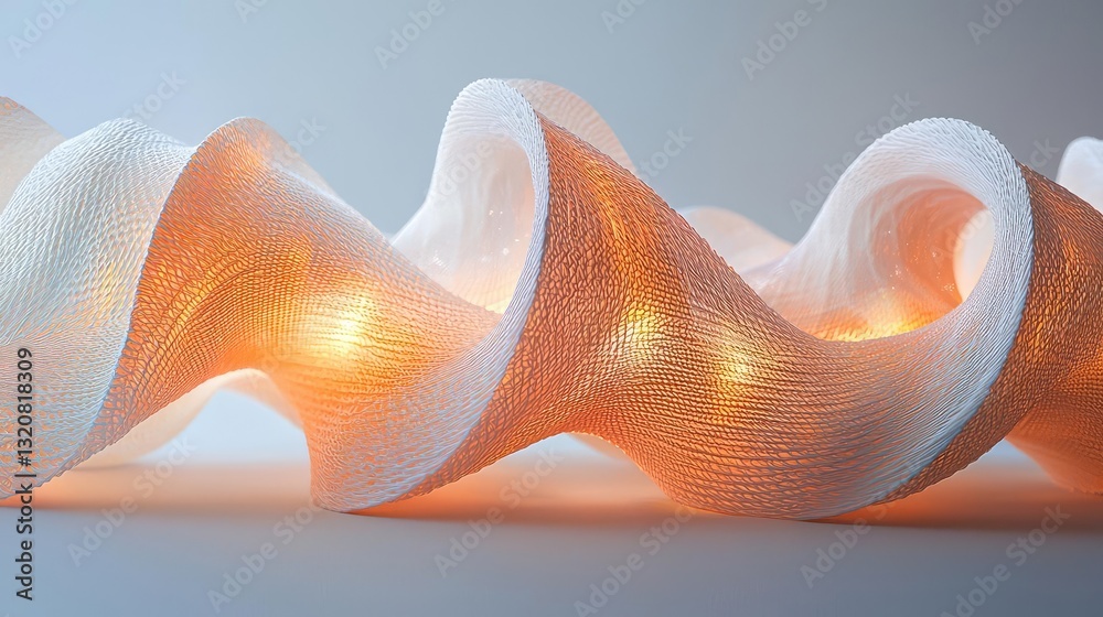 Poster 3D abstract art background concept. Intricate wave structure with warm glowing lights, a stunning visual for modern design.