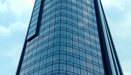 Fototapeta premium Modern Skyscraper with Reflective Glass Facade Against Blue Sky