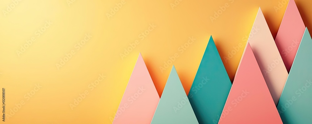 Poster geometric shapes illustration abstract background idea. colorful paper mountains with a gradient yel