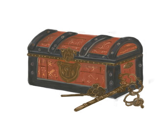 skrzynia, klucze, illustracia, zasobu do ilustracji, pudełka, klatka piersiowa, cherish, drewniane, 