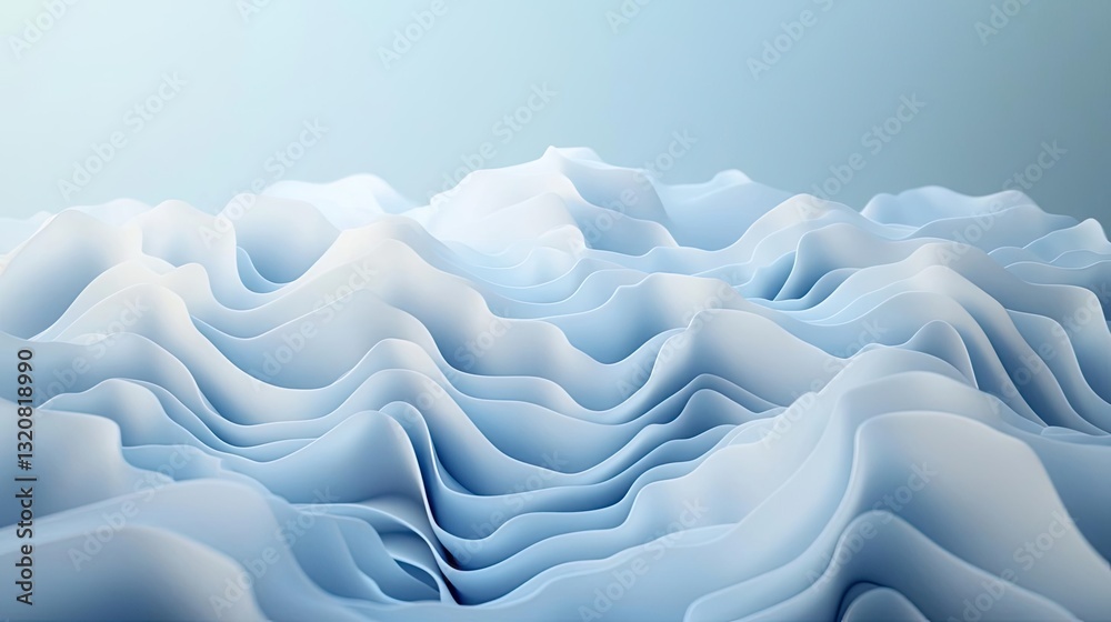 Poster 3D abstract art background concept. Abstract soft waves of blue shape creating a tranquil and serene atmosphere.
