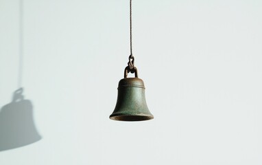 Obraz premium Antique Bronze Bell Hanging Against White Wall