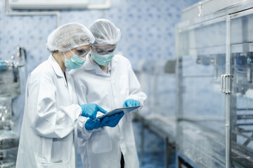 Industry inspector team working, QC staff work checking machine operation for safety and hygiene