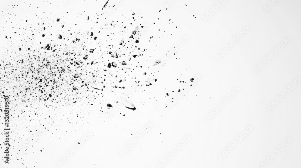 Wall mural abstract black particles dispersed on a white background in minimalistic design