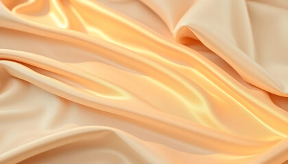Fototapeta premium Soft Golden Beige Satin Fabric Draped Smoothly Over Surface
