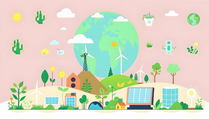 Sustainable Energy and Nature Illustration with Planet Earth Theme