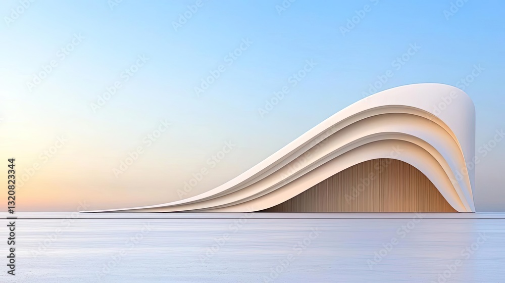 Poster Geometric pattern design abstract background idea. Modern architectural structure showcasing fluid design against serene backdrop.