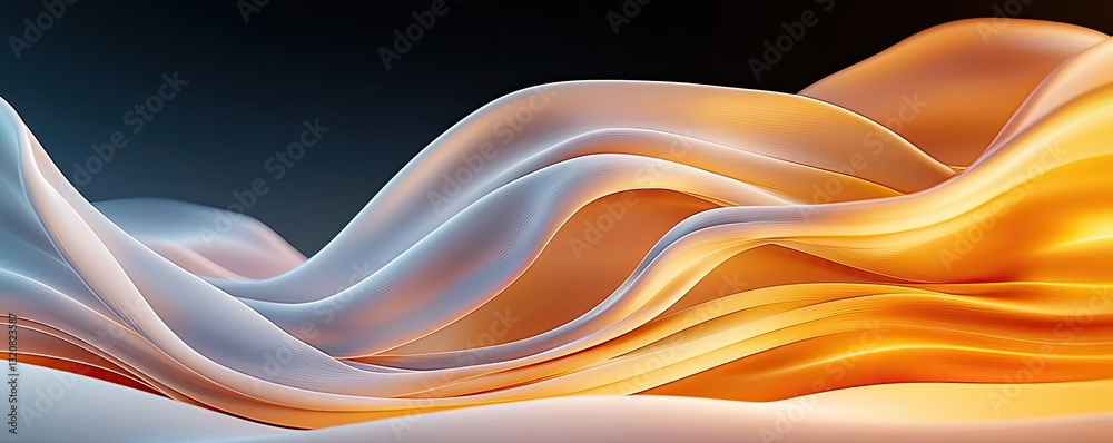 Poster 3D abstract art background concept. Abstract waves of orange and white flowing in harmonious patterns and smooth textures.