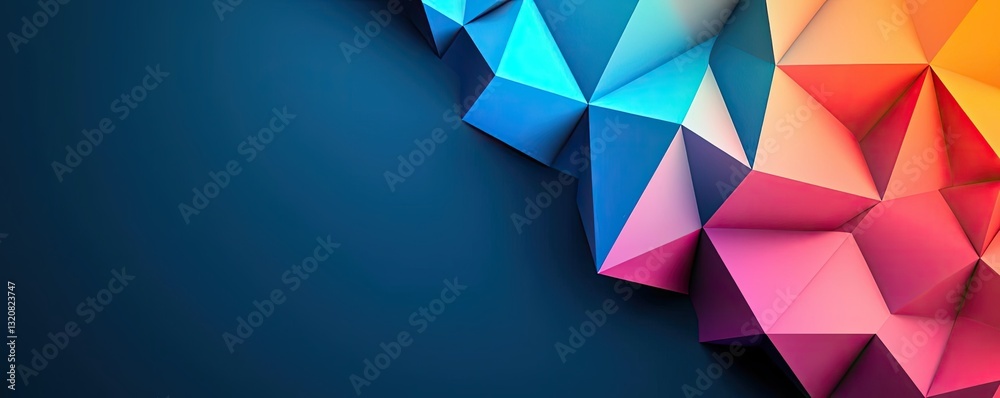Poster Geometric shapes illustration abstract background idea. A vibrant abstract background featuring colorful geometric shapes and a dark blue backdrop.