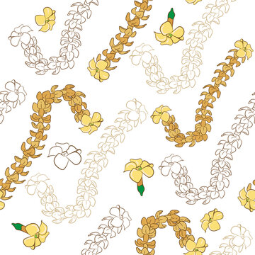 Hawaiian puakenikeni Seamless flower necklace illustration drawing