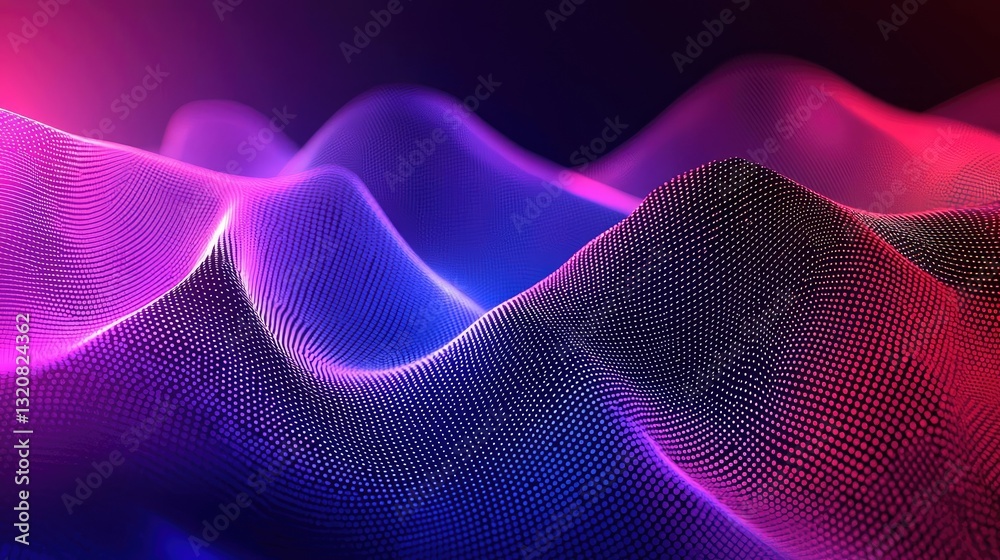Poster Geometric pattern design abstract background idea. Colorful abstract wave patterns with glowing lights and vibrant hues in a digital landscape.