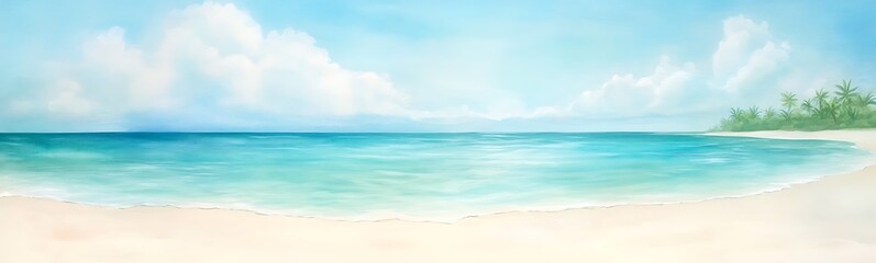 Obraz premium Serene beach scene with clear water and soft clouds in a bright sky.