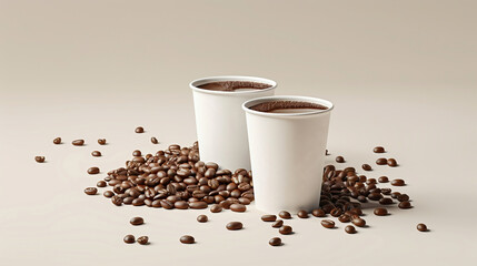 Naklejka premium Coffee cups and coffee beans.