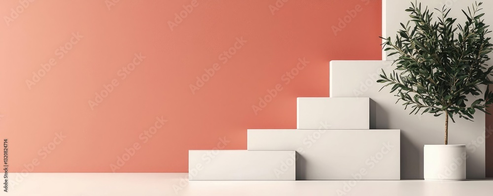 Aufkleber geometric shapes illustration abstract background idea. modern stair design with minimalistic plant 