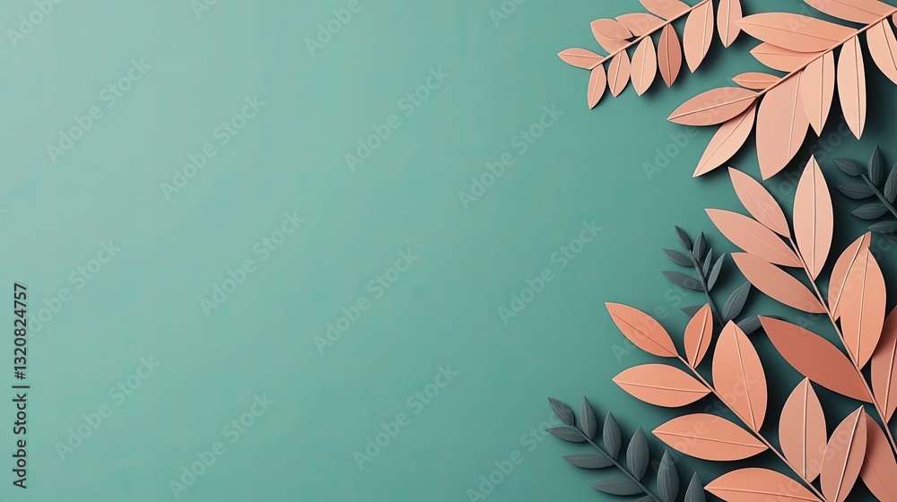 Poster Geometric pattern design abstract background idea. Elegant foliage design with pastel leaves against a soothing green background.