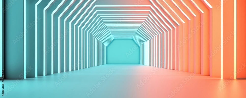 Poster geometric pattern design abstract background idea. futuristic interior with vibrant neon lights illu