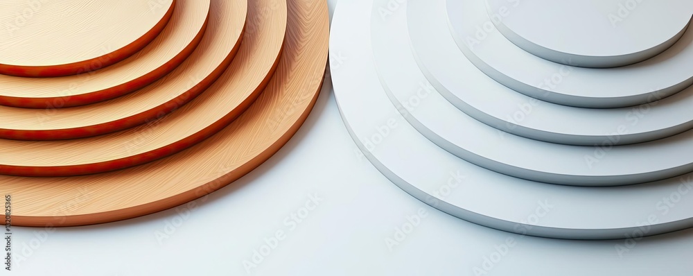 Poster Geometric shapes illustration abstract background idea. Elegant design of overlapping circular shapes in soft tones, perfect for modern aesthetics.