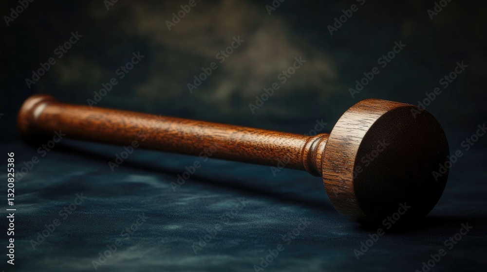 Poster a wooden mallet resting on a table surface, ready for use