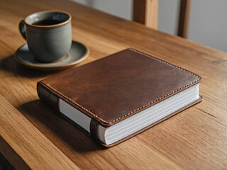 Closed Leather Notebook on a Wooden Desk