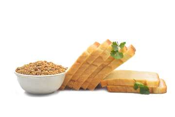 Slices of fresh delicious bread isolated on a white background. Close up image of cut of loaf bread. clipping path, sliced bread isolated on white background